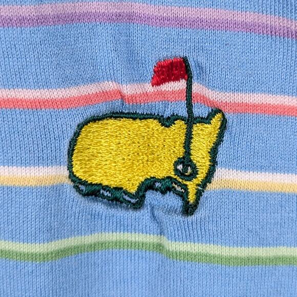 Bobby Jones XL Masters Logo Blue Multi Stripe Polo Shirt Made Italy Cotton Golf - Picture 2 of 5